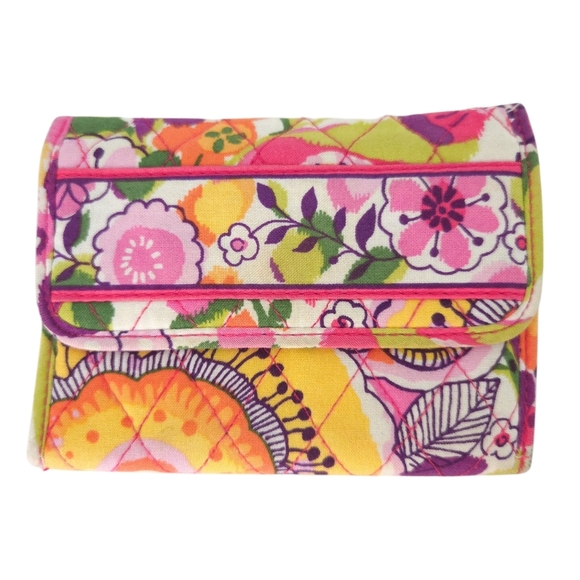Vera Bradley Pink & Yellow Floral Clementine Trifold Wallet - Picture 1 of 7